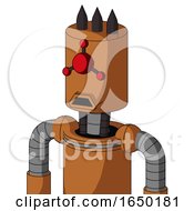 Orange Robot With Cylinder Head And Sad Mouth And Cyclops Compound Eyes And Three Dark Spikes