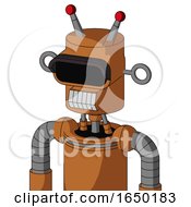 Orange Robot With Cylinder Head And Teeth Mouth And Black Visor Eye And Double Led Antenna