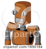 Orange Robot With Cylinder Head And Teeth Mouth And Two Eyes