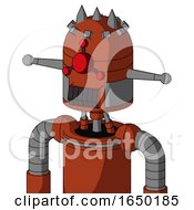 Orange Robot With Dome Head And Dark Tooth Mouth And Cyclops Compound Eyes And Three Spiked