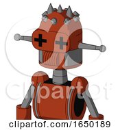 Orange Robot With Dome Head And Speakers Mouth And Plus Sign Eyes And Three Spiked