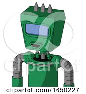 Green Automaton With Box Head And Happy Mouth And Large Blue Visor Eye And Three Spiked