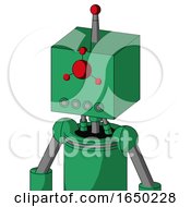 Green Automaton With Box Head And Pipes Mouth And Cyclops Compound Eyes And Single Led Antenna