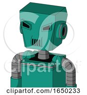Green Automaton With Box Head And Speakers Mouth And Angry Eyes