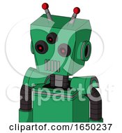 Green Automaton With Box Head And Vent Mouth And Three Eyed And Double Led Antenna