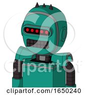 Green Automaton With Bubble Head And Keyboard Mouth And Visor Eye And Three Dark Spikes