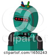Green Automaton With Bubble Head And Speakers Mouth And Visor Eye And Wire Hair