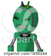 Green Automaton With Bubble Head And Square Mouth And Angry Eyes And Wire Hair