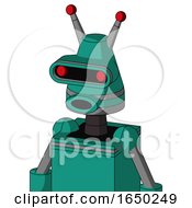Green Automaton With Cone Head And Round Mouth And Visor Eye And Double Led Antenna