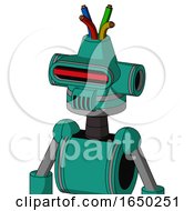 Green Automaton With Cone Head And Speakers Mouth And Visor Eye And Wire Hair