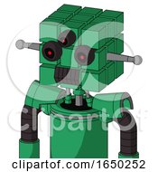Green Automaton With Cube Head And Dark Tooth Mouth And Three Eyed