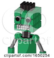 Green Automaton With Cube Head And Keyboard Mouth And Two Eyes And Pipe Hair