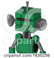 Green Automaton With Cube Head And Pipes Mouth And Black Visor Cyclops And Single Antenna