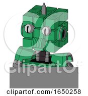 Green Automaton With Cube Head And Speakers Mouth And Two Eyes And Spike Tip