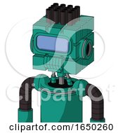 Green Automaton With Cube Head And Toothy Mouth And Large Blue Visor Eye And Pipe Hair