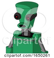 Green Automaton With Cylinder Conic Head And Round Mouth And Black Glowing Red Eyes