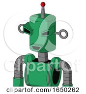 Green Automaton With Cylinder Head And Happy Mouth And Angry Eyes And Single Led Antenna