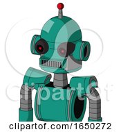 Green Automaton With Dome Head And Square Mouth And Black Glowing Red Eyes And Single Led Antenna