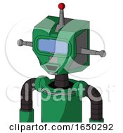 Green Automaton With Mechanical Head And Happy Mouth And Large Blue Visor Eye And Single Led Antenna