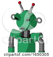 Green Automaton With Rounded Head And Sad Mouth And Angry Eyes And Double Led Antenna