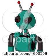 Green Automaton With Rounded Head And Speakers Mouth And Black Glowing Red Eyes And Double Led Antenna