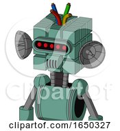 Green Mech With Cube Head And Speakers Mouth And Visor Eye And Wire Hair