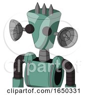 Green Mech With Cylinder Conic Head And Two Eyes And Three Spiked