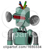 Green Mech With Cylinder Head And Vent Mouth And Visor Eye And Wire Hair