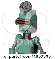 Green Mech With Dome Head And Sad Mouth And Visor Eye And Radar Dish Hat