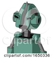Green Mech With Droid Head And Dark Tooth Mouth And Angry Eyes And Spike Tip