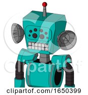 Greenish Robot With Box Head And Keyboard Mouth And Bug Eyes And Single Led Antenna