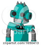 Greenish Robot With Dome Head And Teeth Mouth And Two Eyes And Three Spiked