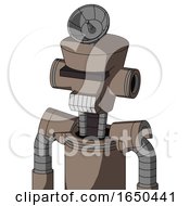 Gray Robot With Cylinder Conic Head And Teeth Mouth And Black Visor Cyclops And Radar Dish Hat