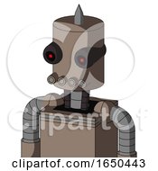 Gray Robot With Cylinder Head And Pipes Mouth And Black Glowing Red Eyes And Spike Tip