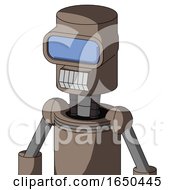 Gray Robot With Cylinder Head And Teeth Mouth And Large Blue Visor Eye