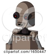 Gray Robot With Dome Head And Happy Mouth And Black Glowing Red Eyes