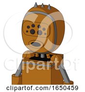 Dirty Orange Mech With Bubble Head And Round Mouth And Bug Eyes And Three Spiked