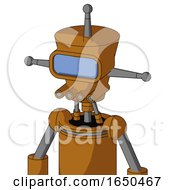 Dirty Orange Mech With Cylinder Conic Head And Pipes Mouth And Large Blue Visor Eye And Single Antenna