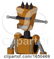 Dirty Orange Mech With Cylinder Conic Head And Square Mouth And Black Visor Cyclops And Three Dark Spikes