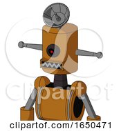 Dirty Orange Mech With Cylinder Head And Square Mouth And Black Cyclops Eye And Radar Dish Hat
