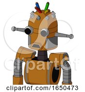 Dirty Orange Mech With Dome Head And Sad Mouth And Two Eyes And Wire Hair