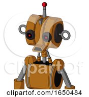Dirty Orange Mech With Multi Toroid Head And Sad Mouth And Black Glowing Red Eyes And Single Led Antenna