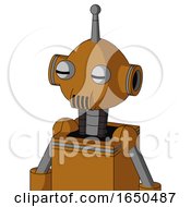 Dirty Orange Mech With Rounded Head And Speakers Mouth And Two Eyes And Single Antenna