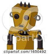 Dark Yellow Automaton With Box Head And Sad Mouth And Red Eyed And Three Dark Spikes