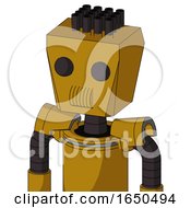 Dark Yellow Automaton With Box Head And Speakers Mouth And Two Eyes And Pipe Hair