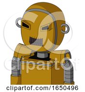 Dark Yellow Automaton With Bubble Head And Dark Tooth Mouth And Angry Eyes
