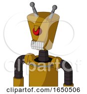 Dark Yellow Automaton With Cylinder Conic Head And Teeth Mouth And Angry Cyclops And Double Antenna