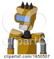Dark Yellow Automaton With Cylinder Conic Head And Teeth Mouth And Large Blue Visor Eye And Three Dark Spikes