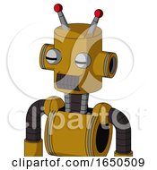 Dark Yellow Automaton With Cylinder Head And Dark Tooth Mouth And Two Eyes And Double Led Antenna