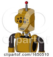 Dark Yellow Automaton With Cylinder Head And Happy Mouth And Bug Eyes And Single Led Antenna